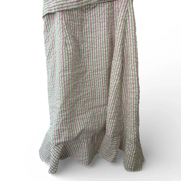 NWOT Draper James RSVP XS Pink Green Striped Seersucker Puff Sleeve Wrap Dress - Picture 11 of 14